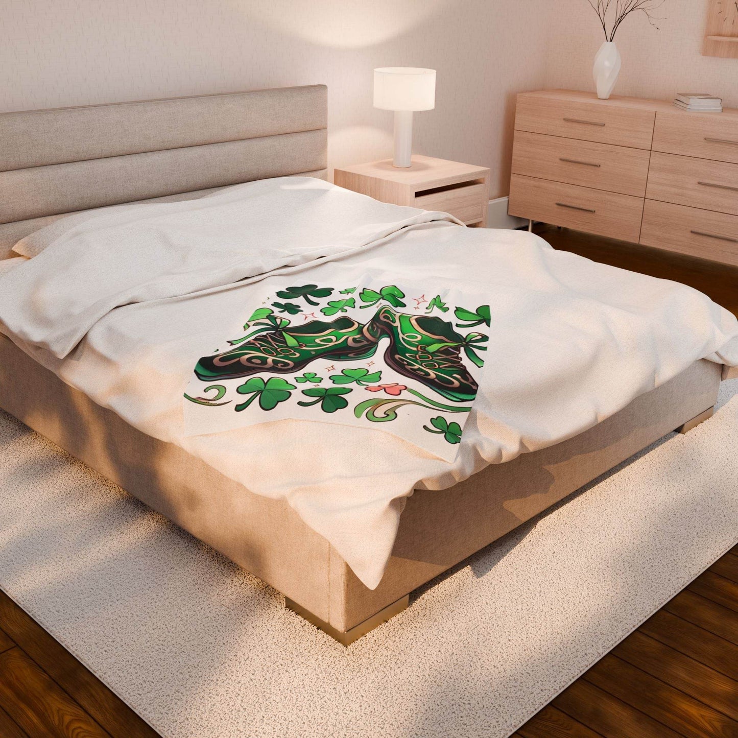 Irish Dance Velveteen Plush Blanket - Shamrock Celtic Knot St. Patrick's Day Throw, Gift for Dancer, Cozy Home Decor, Soft Fleece Blanket - Little Flower Farm