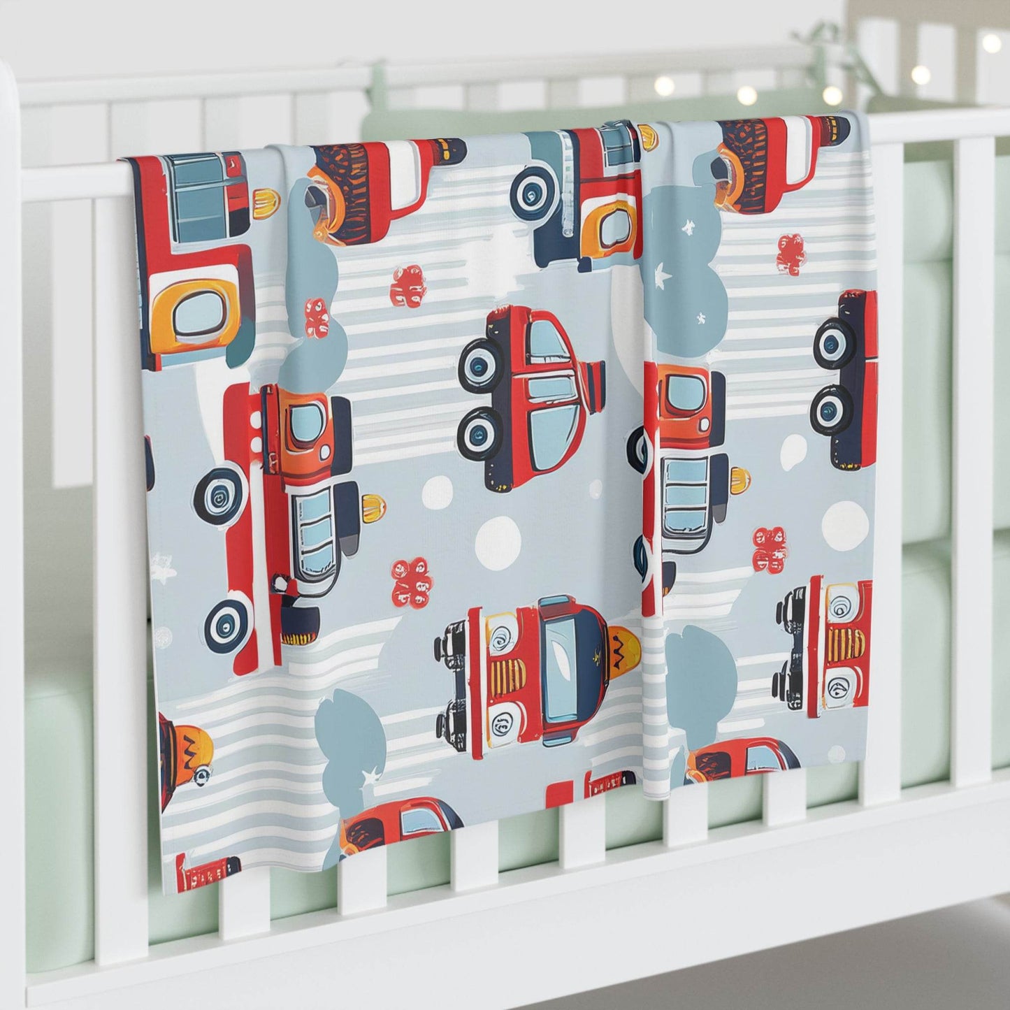 Swaddle Blanket, Boy Nursery Decor, Firetruck Baby Blanket, Newborn Gift, Infant Swaddling Wrap, Red Toy Truck Design - Little Flower Farm