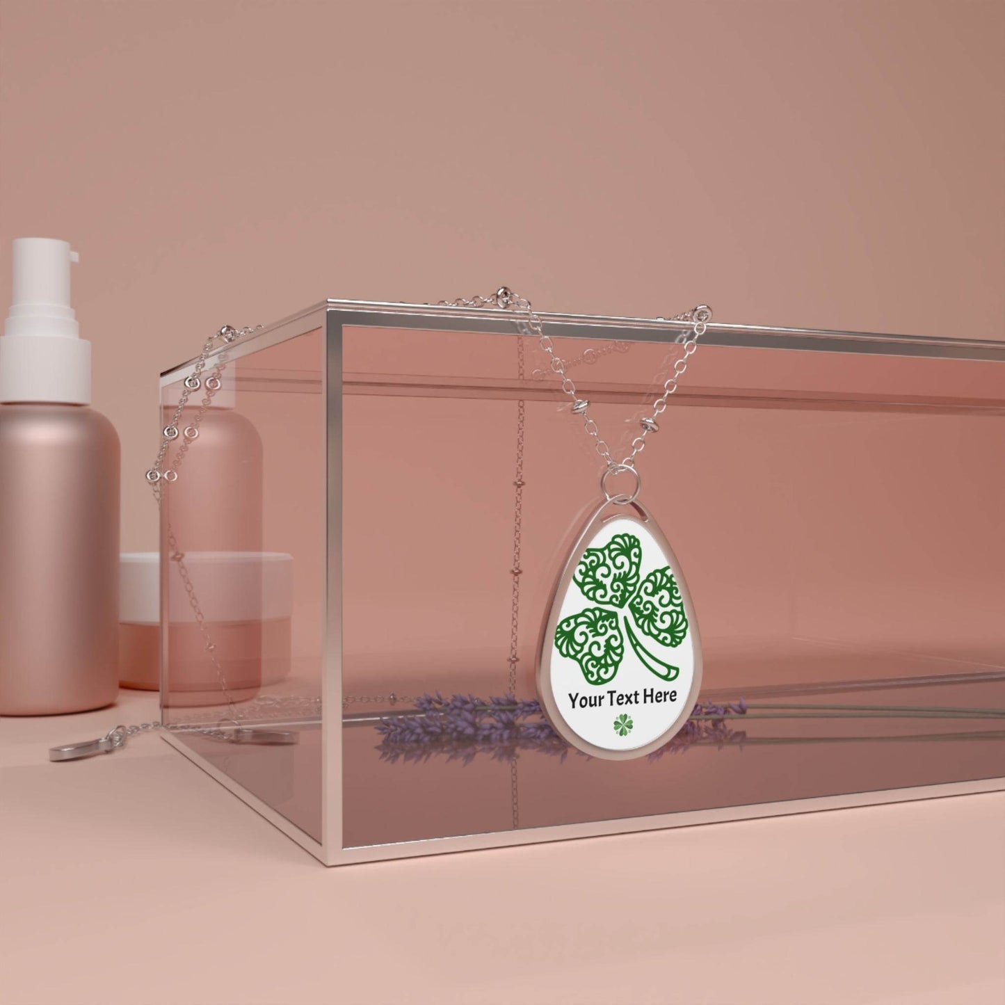 Personalized Clover Oval Necklace, St Patrick's Day Irish Themed Jewelry, Shamrock Pendant, Lucky Charm Gift, Green Four Leaf Clover Charm - Little Flower Farm