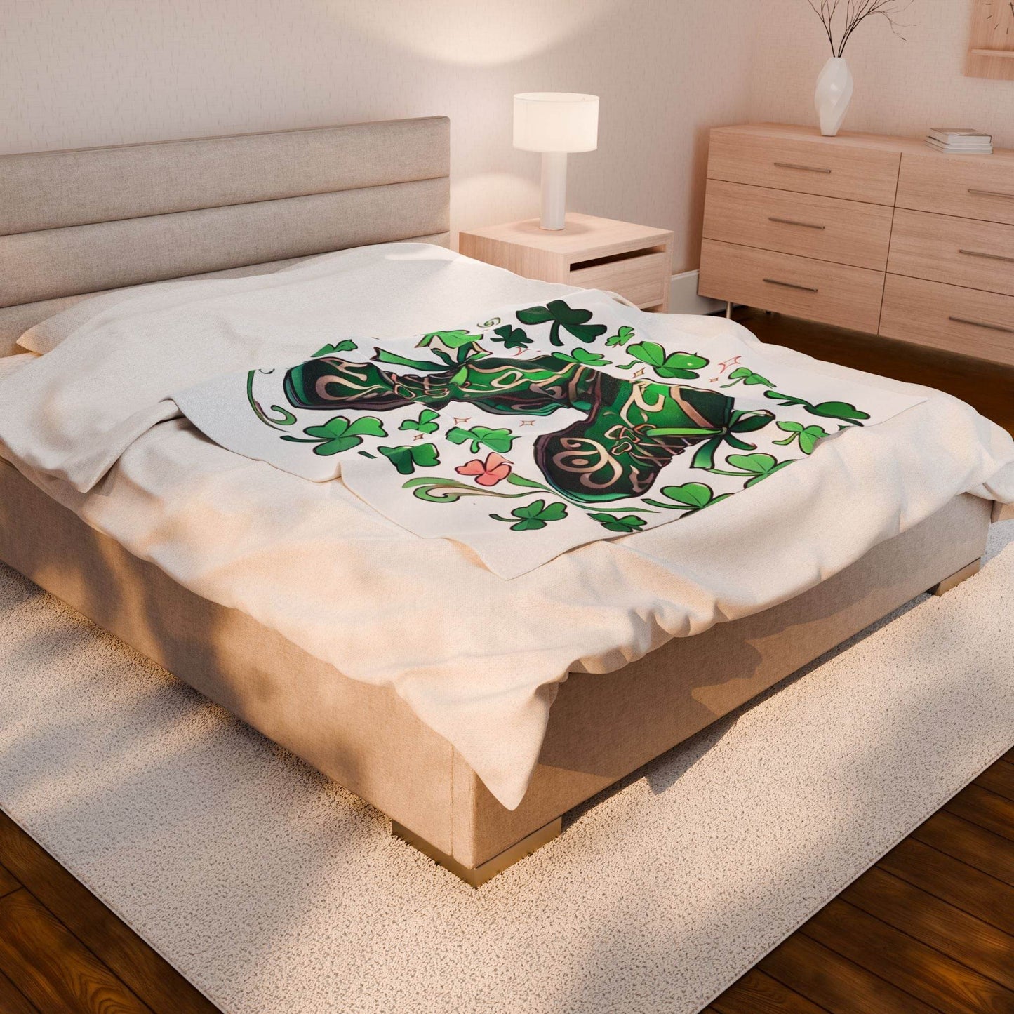 Irish Dance Velveteen Plush Blanket - Shamrock Celtic Knot St. Patrick's Day Throw, Gift for Dancer, Cozy Home Decor, Soft Fleece Blanket - Little Flower Farm
