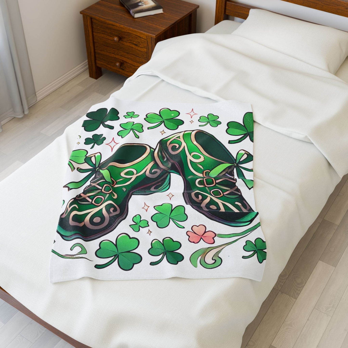 Irish Dance Velveteen Plush Blanket - Shamrock Celtic Knot St. Patrick's Day Throw, Gift for Dancer, Cozy Home Decor, Soft Fleece Blanket - Little Flower Farm