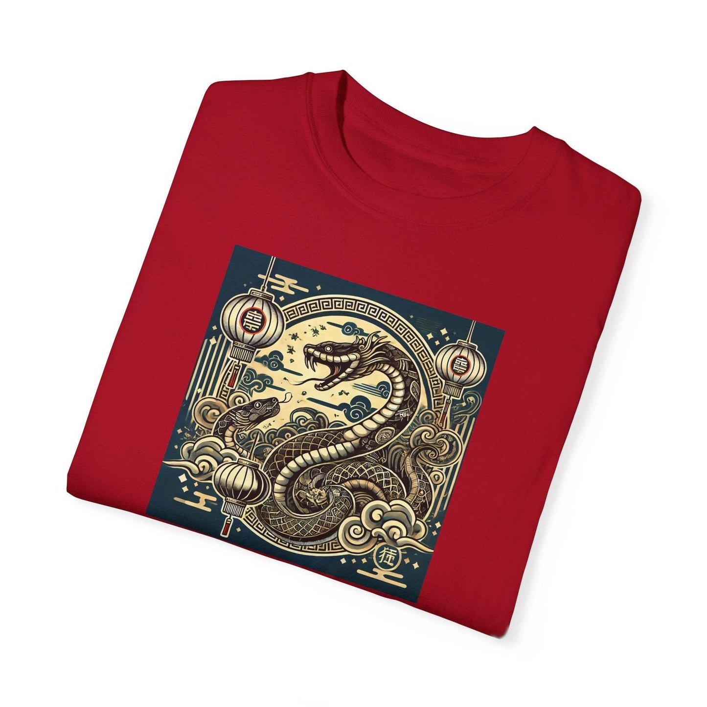 Chinese Year of the Snake New Year 2025 Unisex Garment-Dyed T-shirt, Year of the Snake Tee, Chinese Zodiac Shirt, Lunar New Year Top, Animal - Little Flower Farm