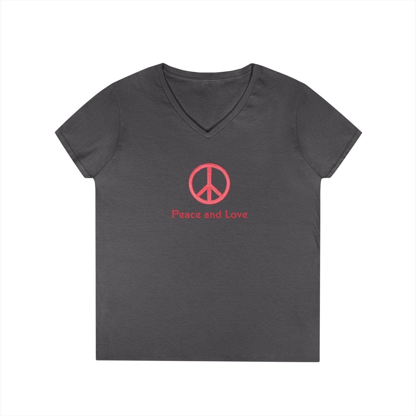 Peace and Love Ladies' V-Neck T-Shirt, Global Peace Tee, No Fighting Shirt, Peace Symbol Top, V-Neck Peace Typography Tee - Little Flower Farm
