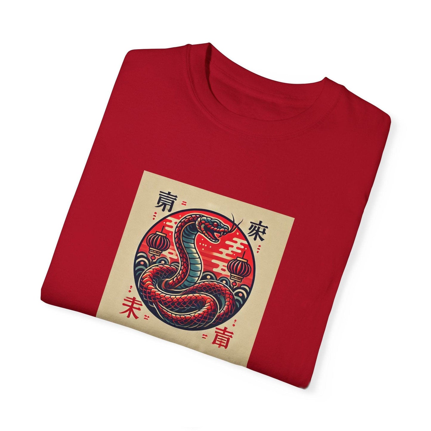 Chinese Year of the Snake New Year 2025 Unisex Garment-Dyed T-shirt, Year of the Snake Tee, Chinese Zodiac Shirt, Lunar New Year Top, Animal - Little Flower Farm