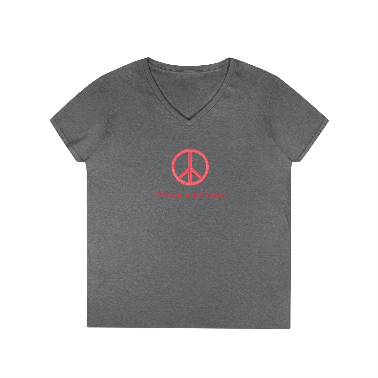 Peace and Love Ladies' V-Neck T-Shirt, Global Peace Tee, No Fighting Shirt, Peace Symbol Top, V-Neck Peace Typography Tee - Little Flower Farm