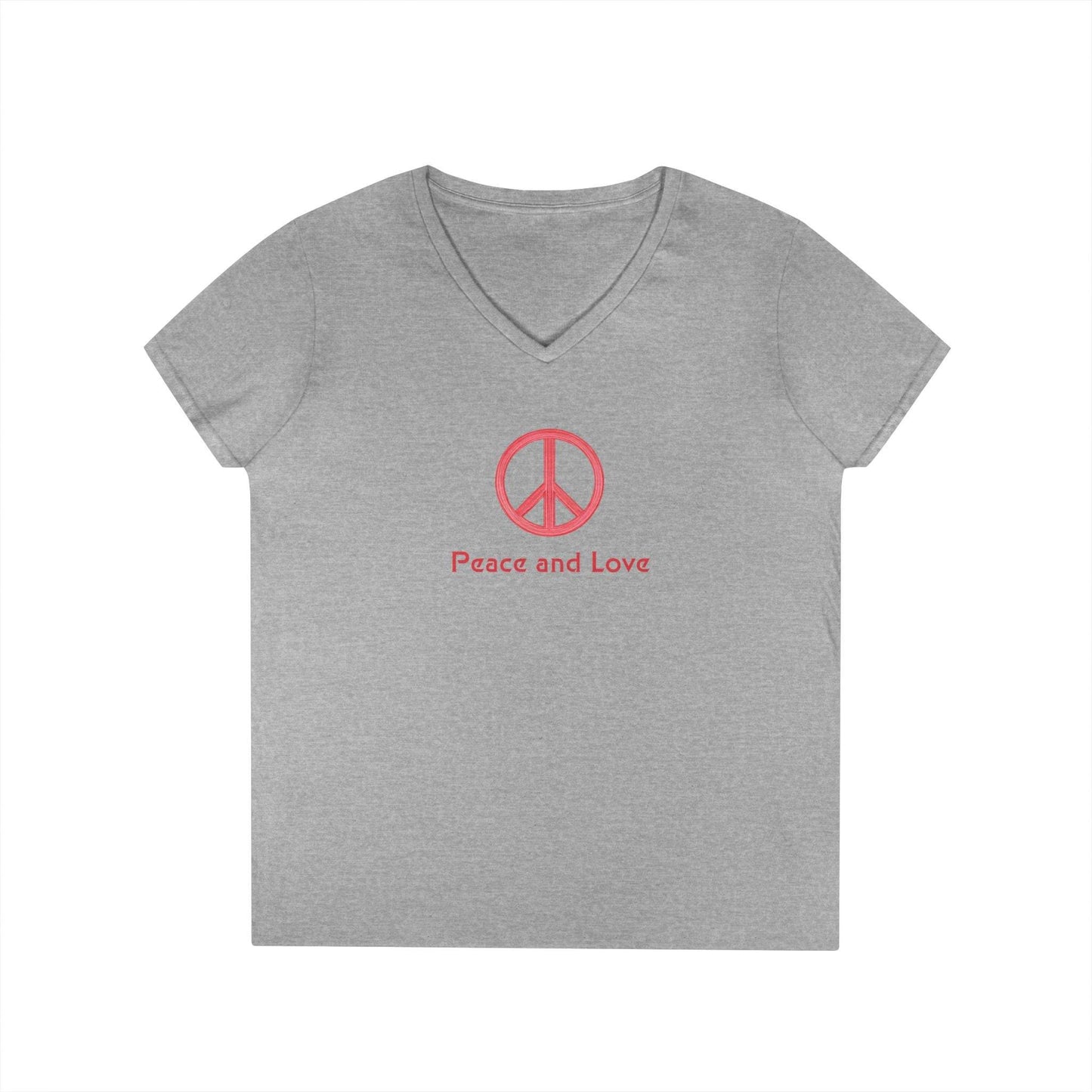 Peace and Love Ladies' V-Neck T-Shirt, Global Peace Tee, No Fighting Shirt, Peace Symbol Top, V-Neck Peace Typography Tee - Little Flower Farm