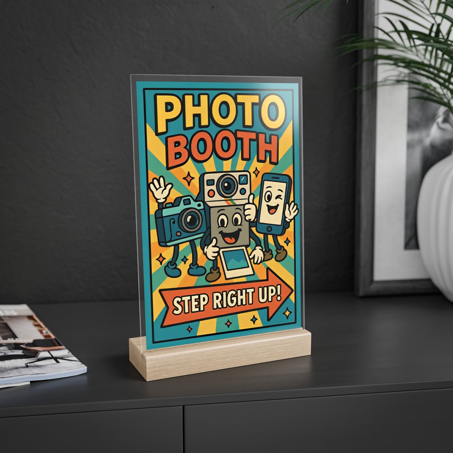 Photobooth Acrylic Sign with Wooden Stand, Wedding Decor, Party Favors, Event Signage, Retro Style Decoration, Fun Photo Station