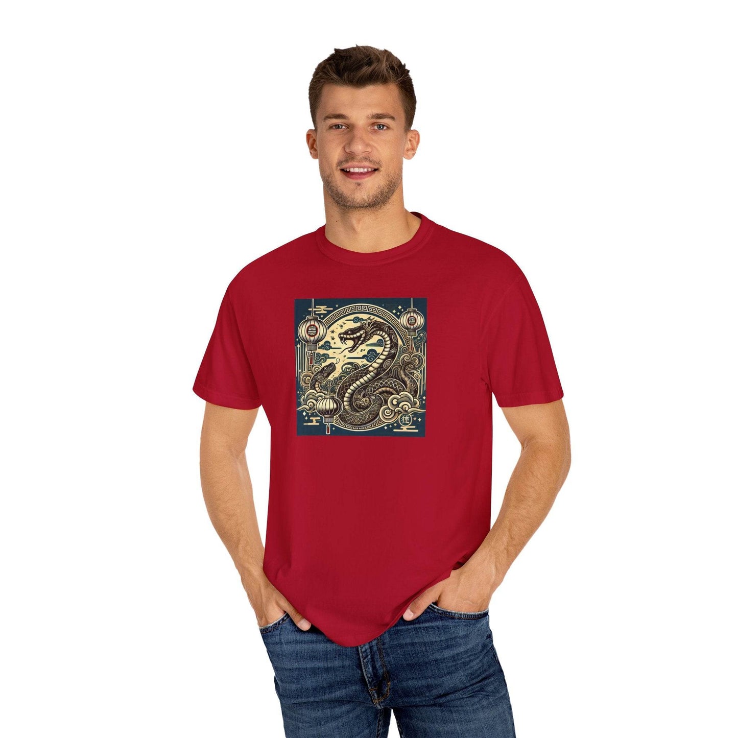 Chinese Year of the Snake New Year 2025 Unisex Garment-Dyed T-shirt, Year of the Snake Tee, Chinese Zodiac Shirt, Lunar New Year Top, Animal - Little Flower Farm