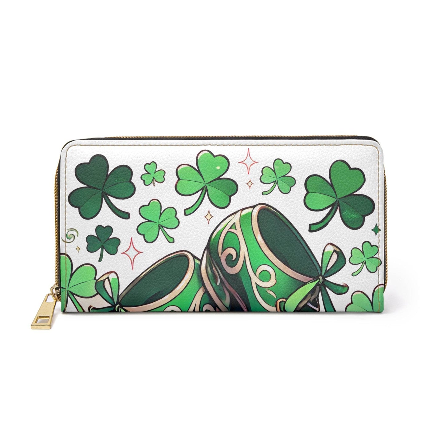Irish Dance Shoe Zipper Wallet, St. Patrick's Day Purse, Celtic Dance Theme Pouch, Green Shamrock Cash Holder, Ballet Flats Money Organizer, - Little Flower Farm