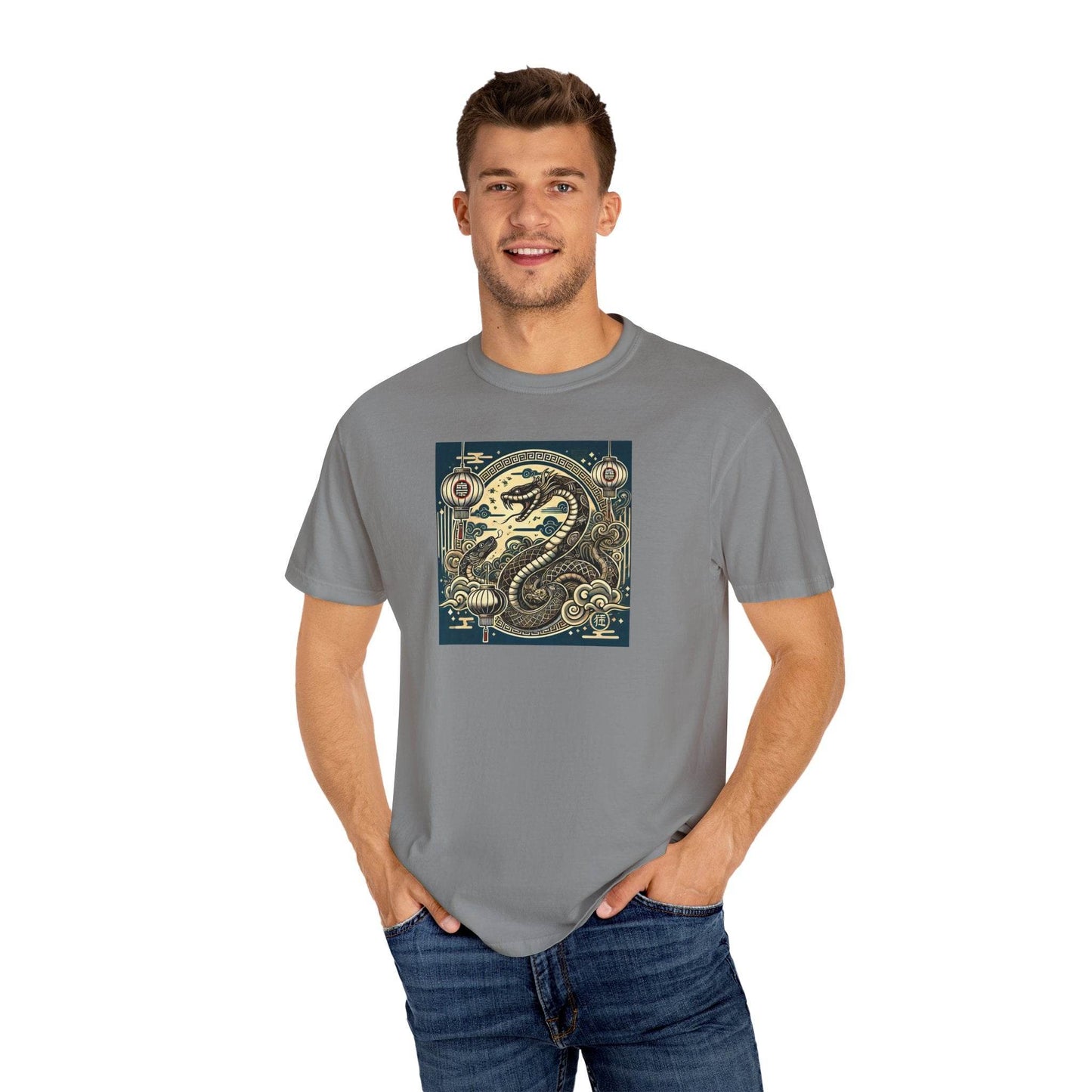 Chinese Year of the Snake New Year 2025 Unisex Garment-Dyed T-shirt, Year of the Snake Tee, Chinese Zodiac Shirt, Lunar New Year Top, Animal - Little Flower Farm