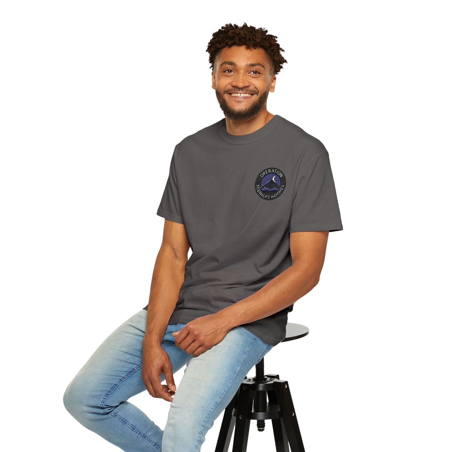 Embroidered Operation Midnight Hammer T-Shirt Garment-Dyed Unisex T-Shirt | Casual Comfort Tee for Everyday Wear, Great for Gifts, Summer Outings, and Relaxed Styling