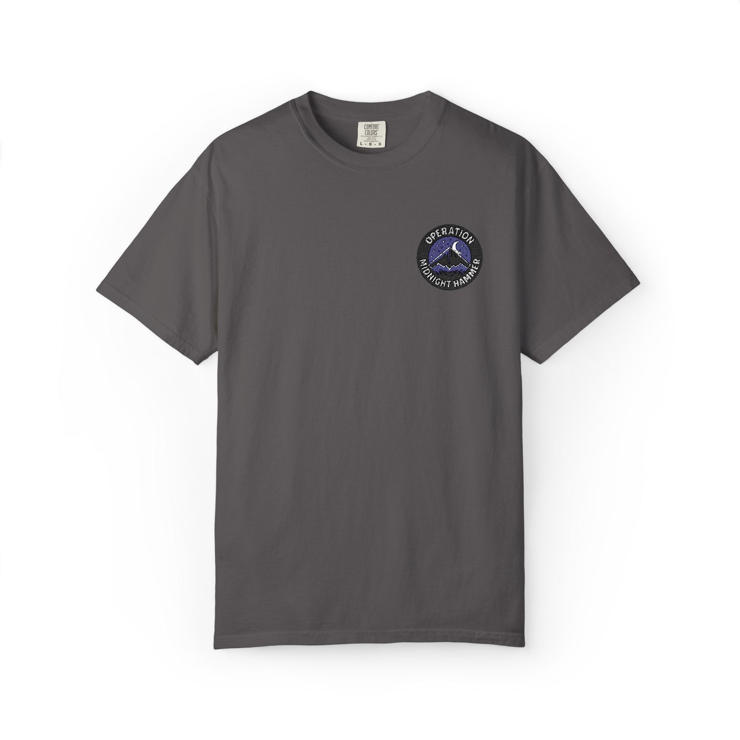 Embroidered Operation Midnight Hammer T-Shirt Garment-Dyed Unisex T-Shirt | Casual Comfort Tee for Everyday Wear, Great for Gifts, Summer Outings, and Relaxed Styling
