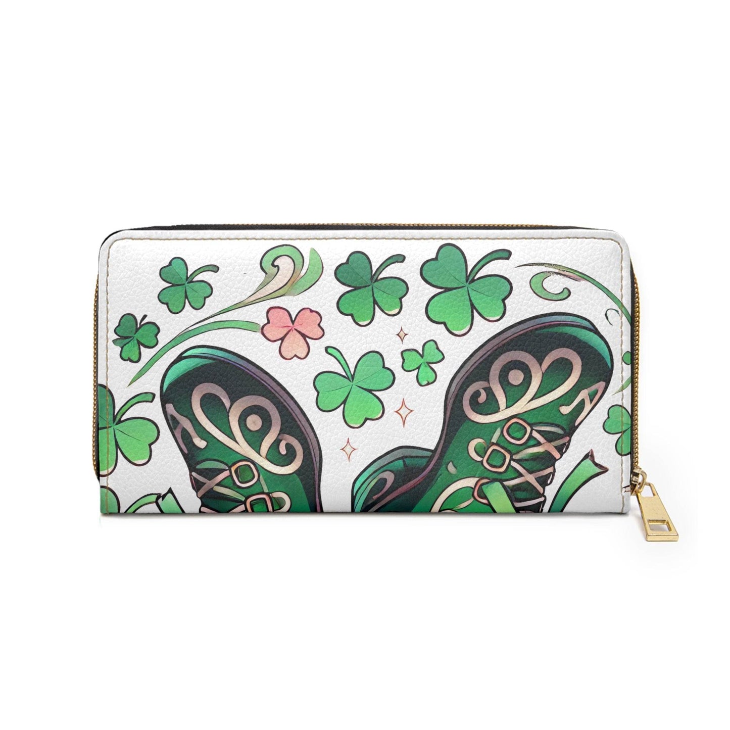 Irish Dance Shoe Zipper Wallet, St. Patrick's Day Purse, Celtic Dance Theme Pouch, Green Shamrock Cash Holder, Ballet Flats Money Organizer, - Little Flower Farm