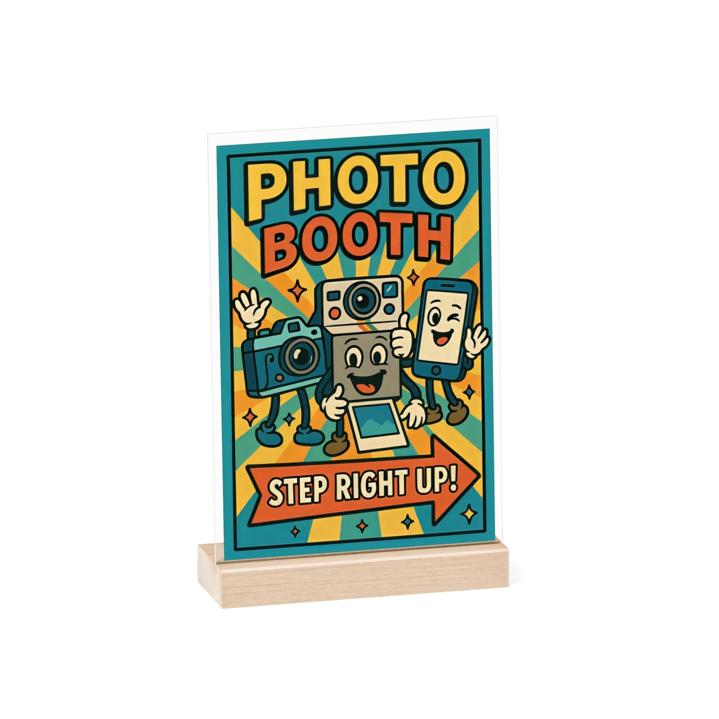 Photobooth Acrylic Sign with Wooden Stand, Wedding Decor, Party Favors, Event Signage, Retro Style Decoration, Fun Photo Station
