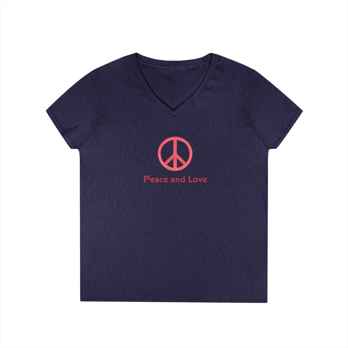 Peace and Love Ladies' V-Neck T-Shirt, Global Peace Tee, No Fighting Shirt, Peace Symbol Top, V-Neck Peace Typography Tee - Little Flower Farm