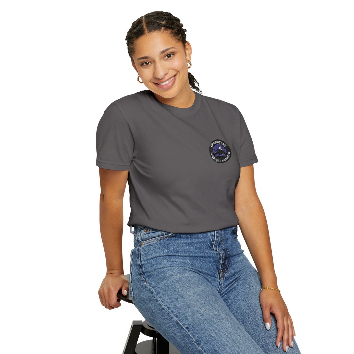 Embroidered Operation Midnight Hammer T-Shirt Garment-Dyed Unisex T-Shirt | Casual Comfort Tee for Everyday Wear, Great for Gifts, Summer Outings, and Relaxed Styling