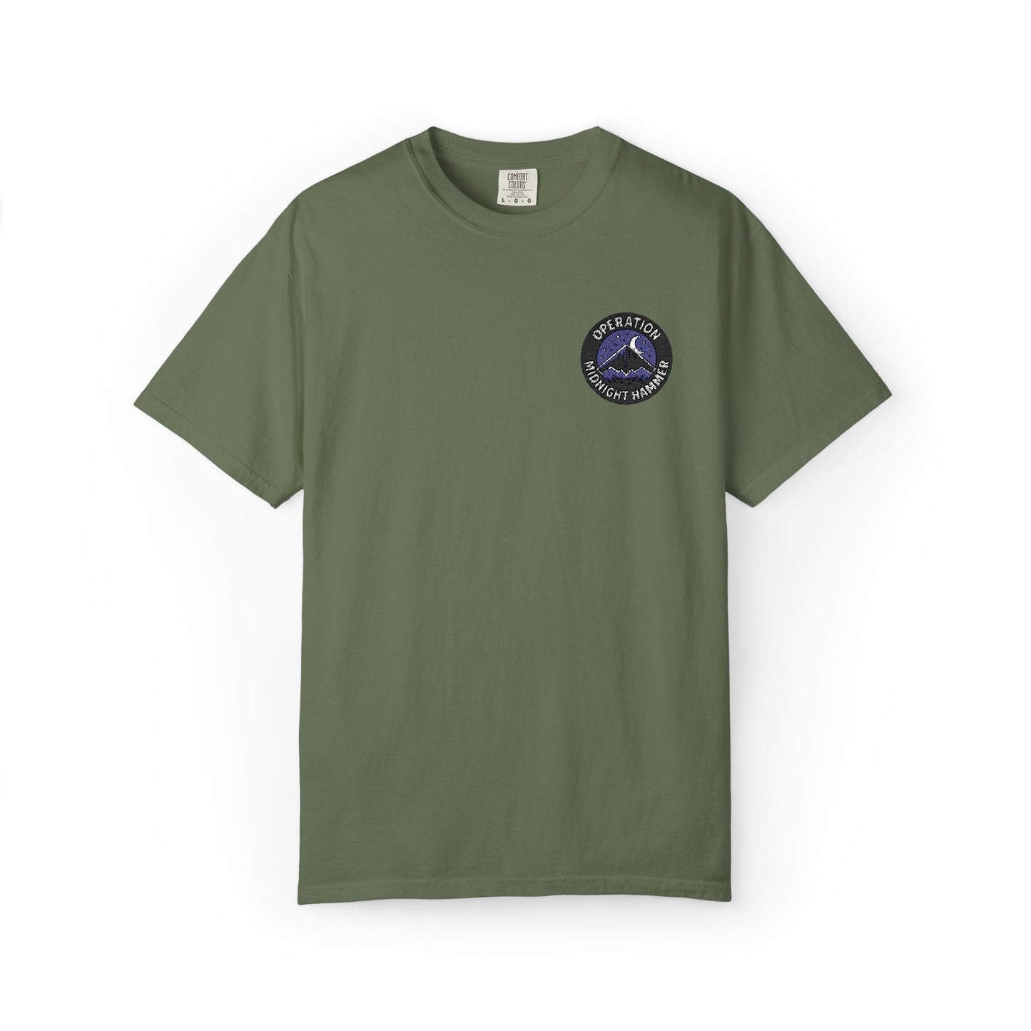 Embroidered Operation Midnight Hammer T-Shirt Garment-Dyed Unisex T-Shirt | Casual Comfort Tee for Everyday Wear, Great for Gifts, Summer Outings, and Relaxed Styling