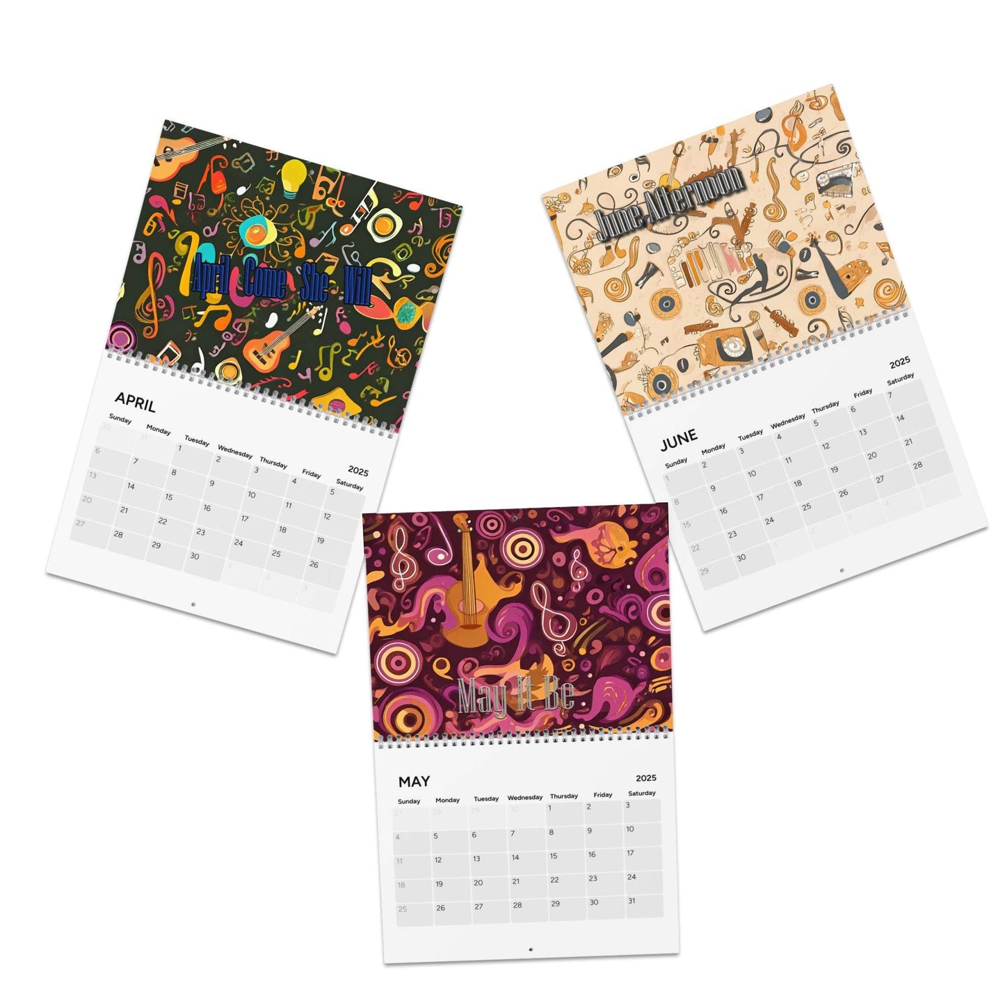 Music Calendar, Song Titles 2025 Wall Calendar, Music Lover Gift, Song Names Monthly Planner, Music Theme Organizer, Musician Gift Idea - Little Flower Farm