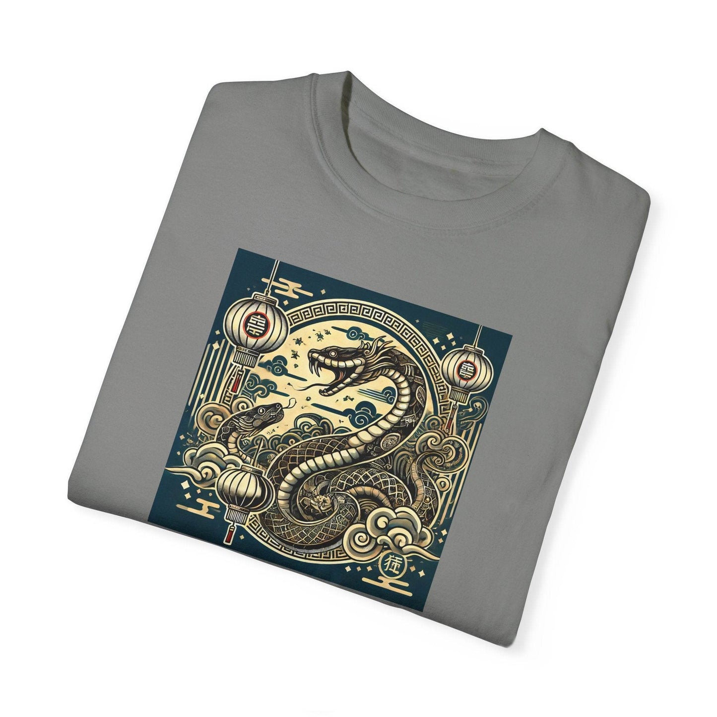 Chinese Year of the Snake New Year 2025 Unisex Garment-Dyed T-shirt, Year of the Snake Tee, Chinese Zodiac Shirt, Lunar New Year Top, Animal - Little Flower Farm