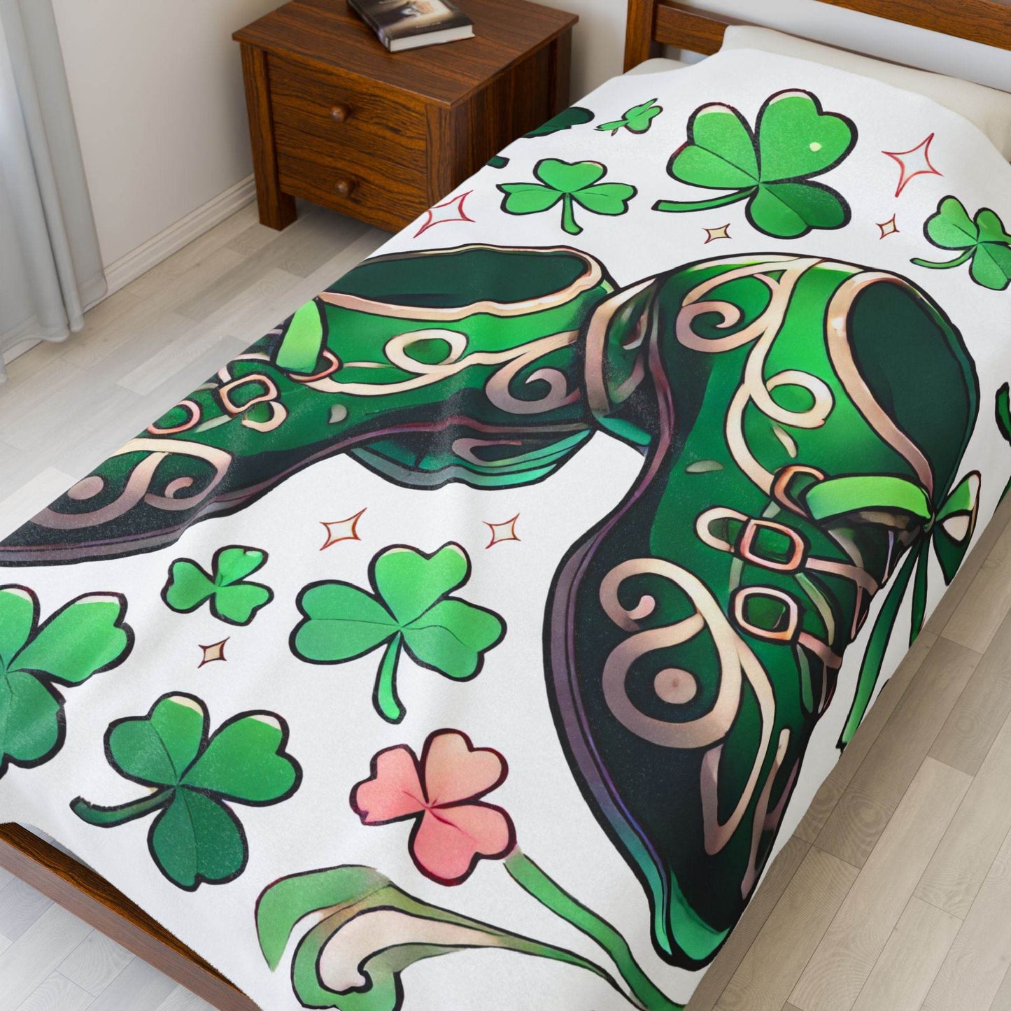 Irish Dance Velveteen Plush Blanket - Shamrock Celtic Knot St. Patrick's Day Throw, Gift for Dancer, Cozy Home Decor, Soft Fleece Blanket - Little Flower Farm