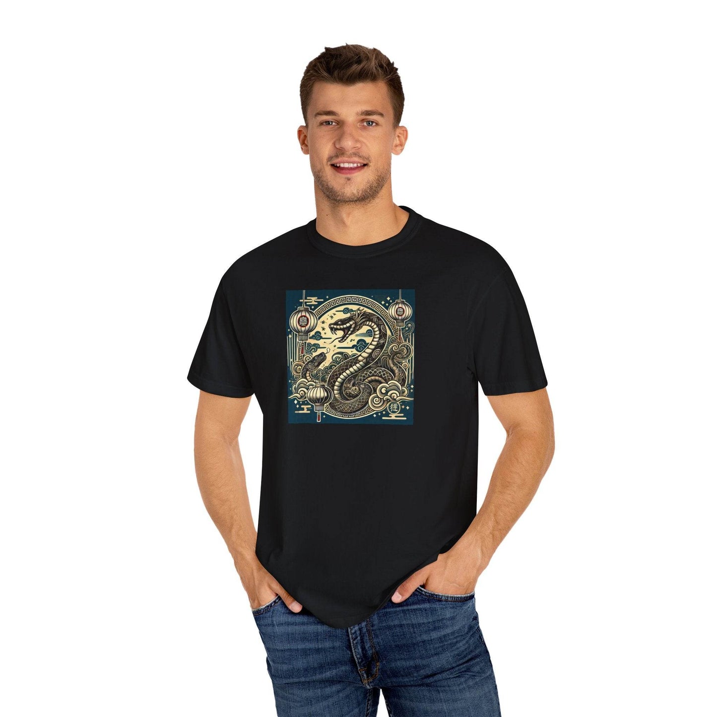 Chinese Year of the Snake New Year 2025 Unisex Garment-Dyed T-shirt, Year of the Snake Tee, Chinese Zodiac Shirt, Lunar New Year Top, Animal - Little Flower Farm