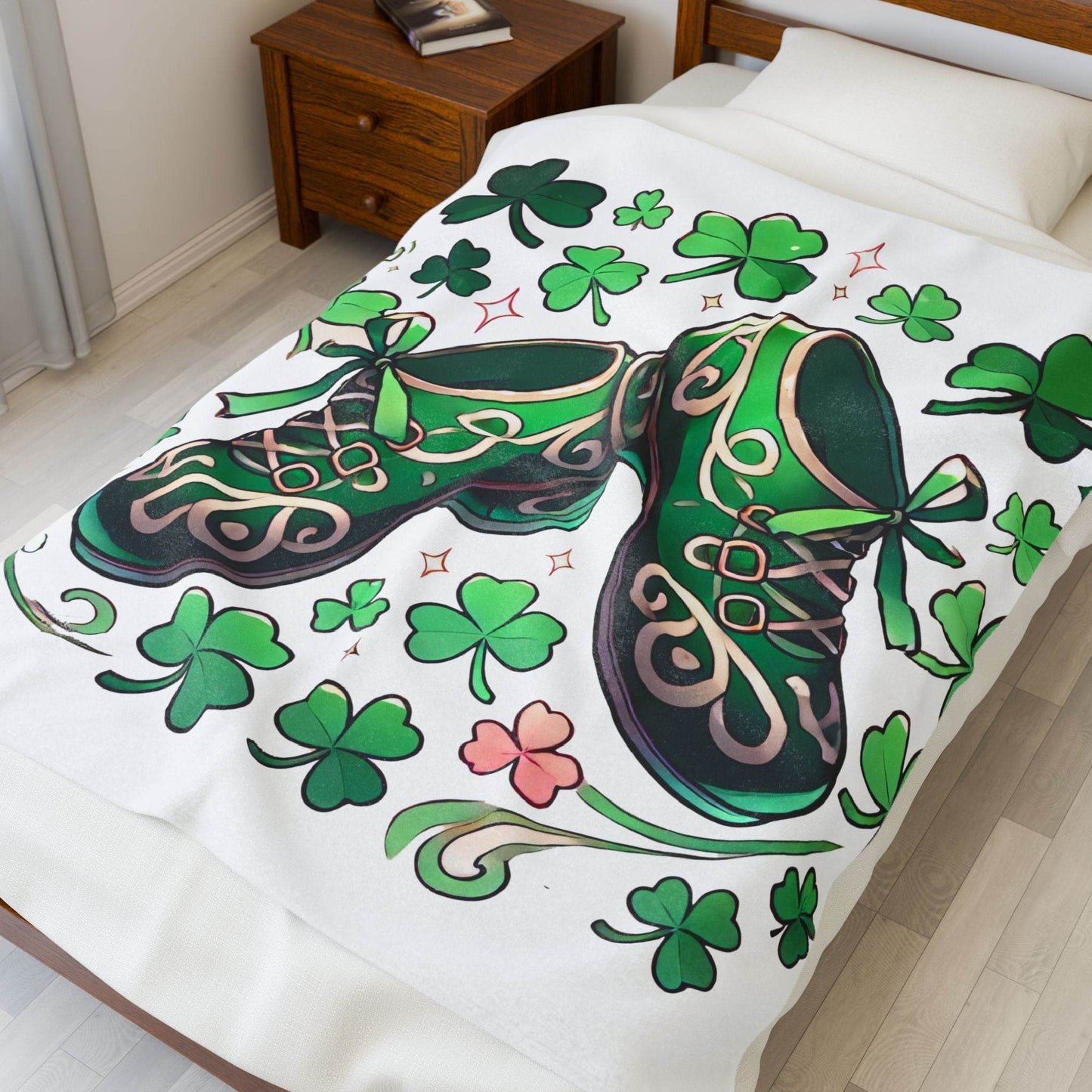 Irish Dance Velveteen Plush Blanket - Shamrock Celtic Knot St. Patrick's Day Throw, Gift for Dancer, Cozy Home Decor, Soft Fleece Blanket - Little Flower Farm