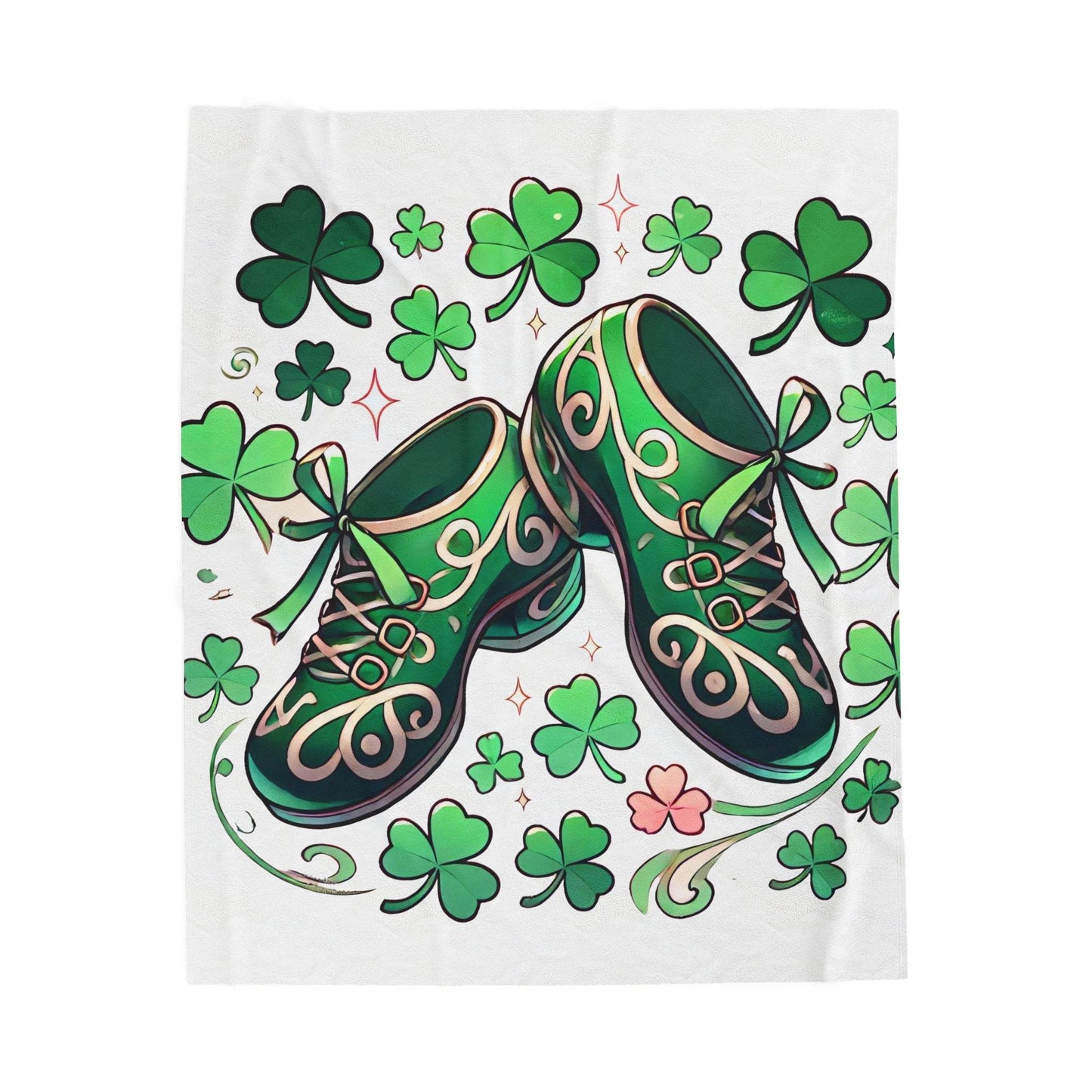 Irish Dance Velveteen Plush Blanket - Shamrock Celtic Knot St. Patrick's Day Throw, Gift for Dancer, Cozy Home Decor, Soft Fleece Blanket - Little Flower Farm