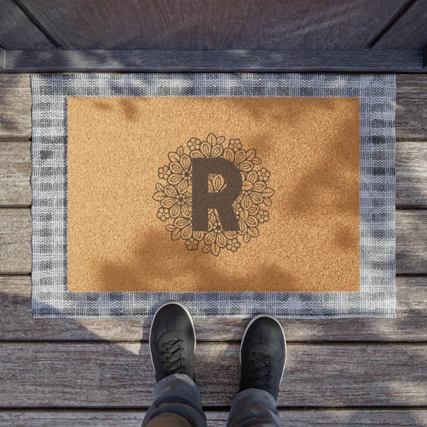 Custom Floral Mandala Monogram Doormat - Personalized Outdoor Welcome Mat, Housewarming Gift, Front Door Decor, Entryway Rug, Home Accent - Little Flower Farm