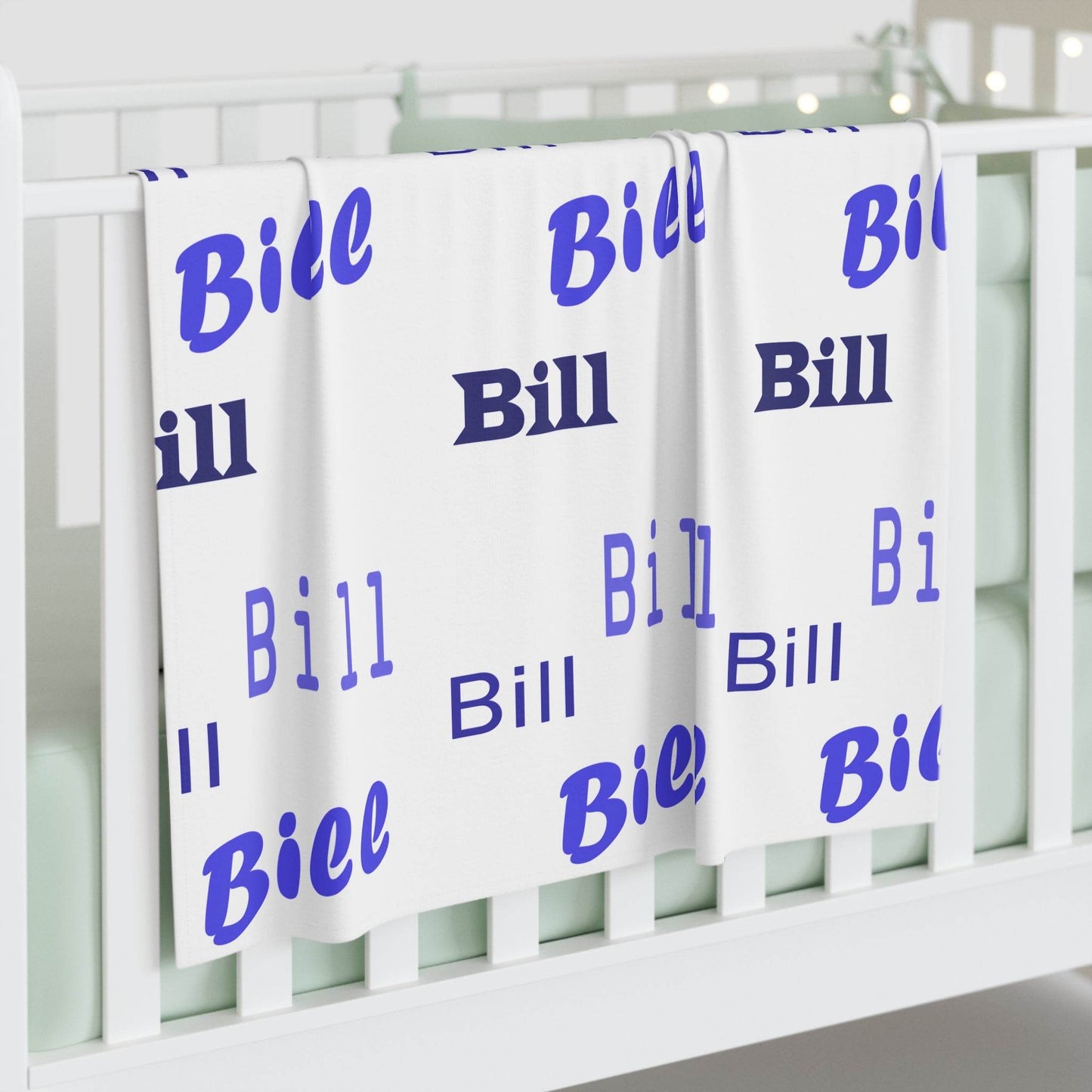 Baby Swaddle Blanket, Custom Personalized Blue Ink Name, Newborn Gift, Baby Shower, Infant Nursery Decor, Soft Blankie - Little Flower Farm