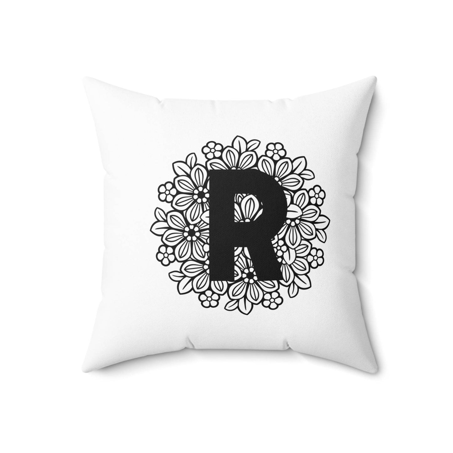 Monogram Floral Mandala Pillow, Personalized Square Cushion, Custom Decorative Throw Pillow, Spun Polyester Home Decor, Boho Chic Accent - Little Flower Farm