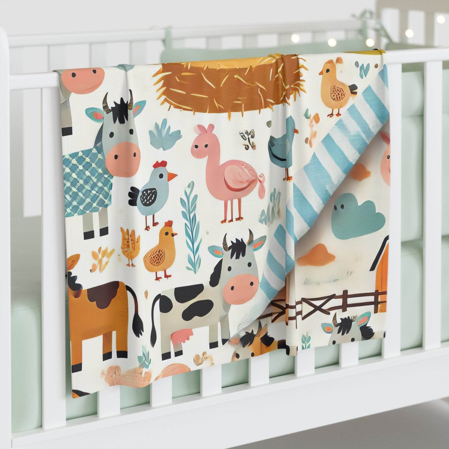 Swaddle Blanket, Farm Animals Themed Unisex, Baby Wrap, Nursery Bedding, Baby Shower Gift, Newborn Essential - Little Flower Farm