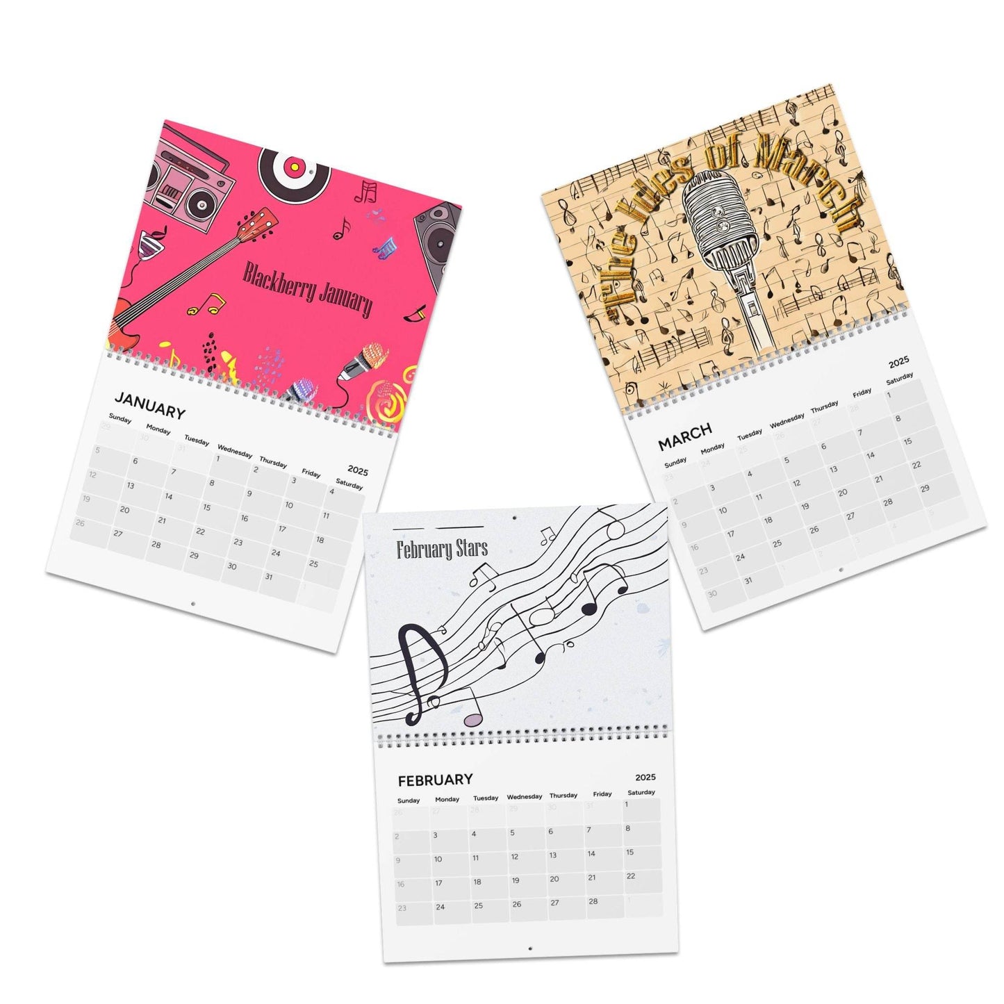 Music Calendar, Song Titles 2025 Wall Calendar, Music Lover Gift, Song Names Monthly Planner, Music Theme Organizer, Musician Gift Idea - Little Flower Farm