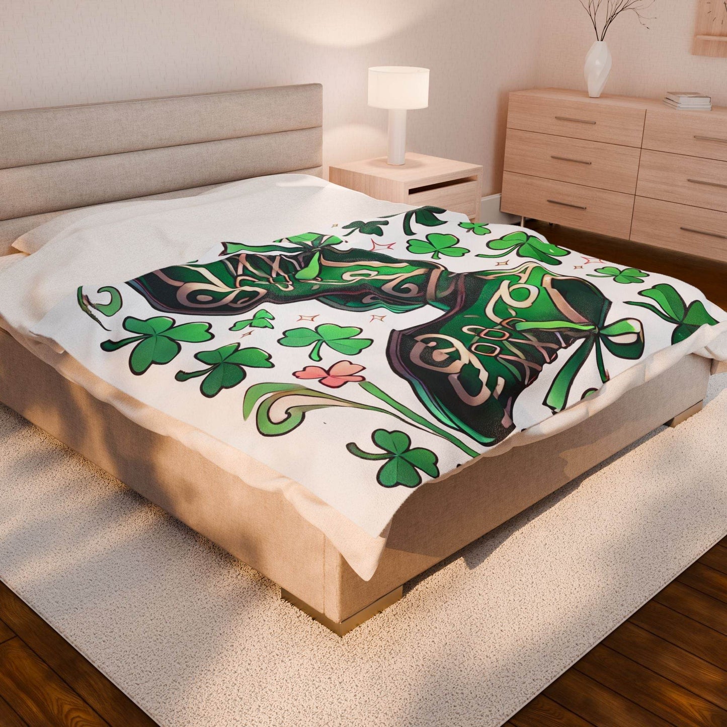 Irish Dance Velveteen Plush Blanket - Shamrock Celtic Knot St. Patrick's Day Throw, Gift for Dancer, Cozy Home Decor, Soft Fleece Blanket - Little Flower Farm