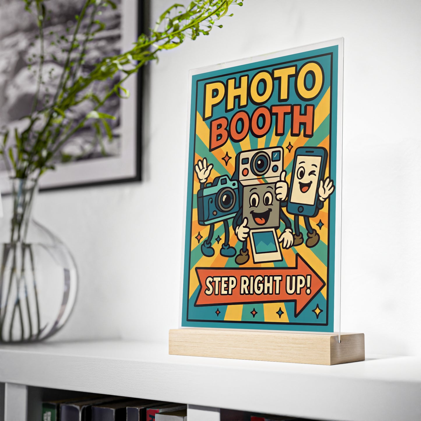 Photobooth Acrylic Sign with Wooden Stand, Wedding Decor, Party Favors, Event Signage, Retro Style Decoration, Fun Photo Station