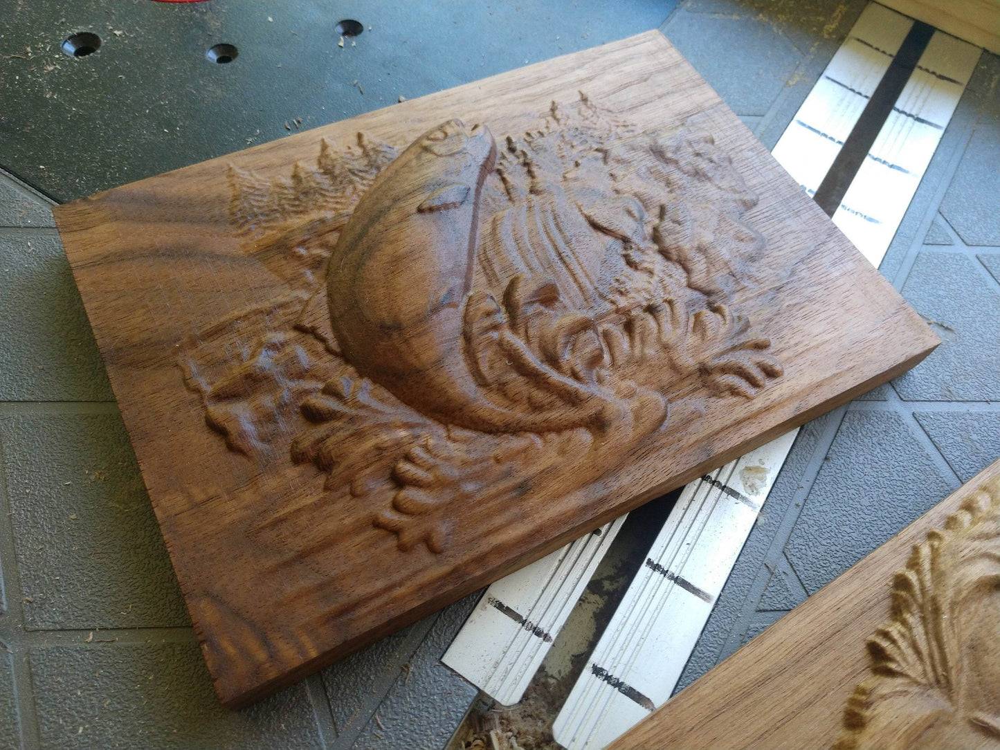 Solid Walnut Salmon Alaska Fishing 3D Carved Wall Hanging - Little Flower Farm