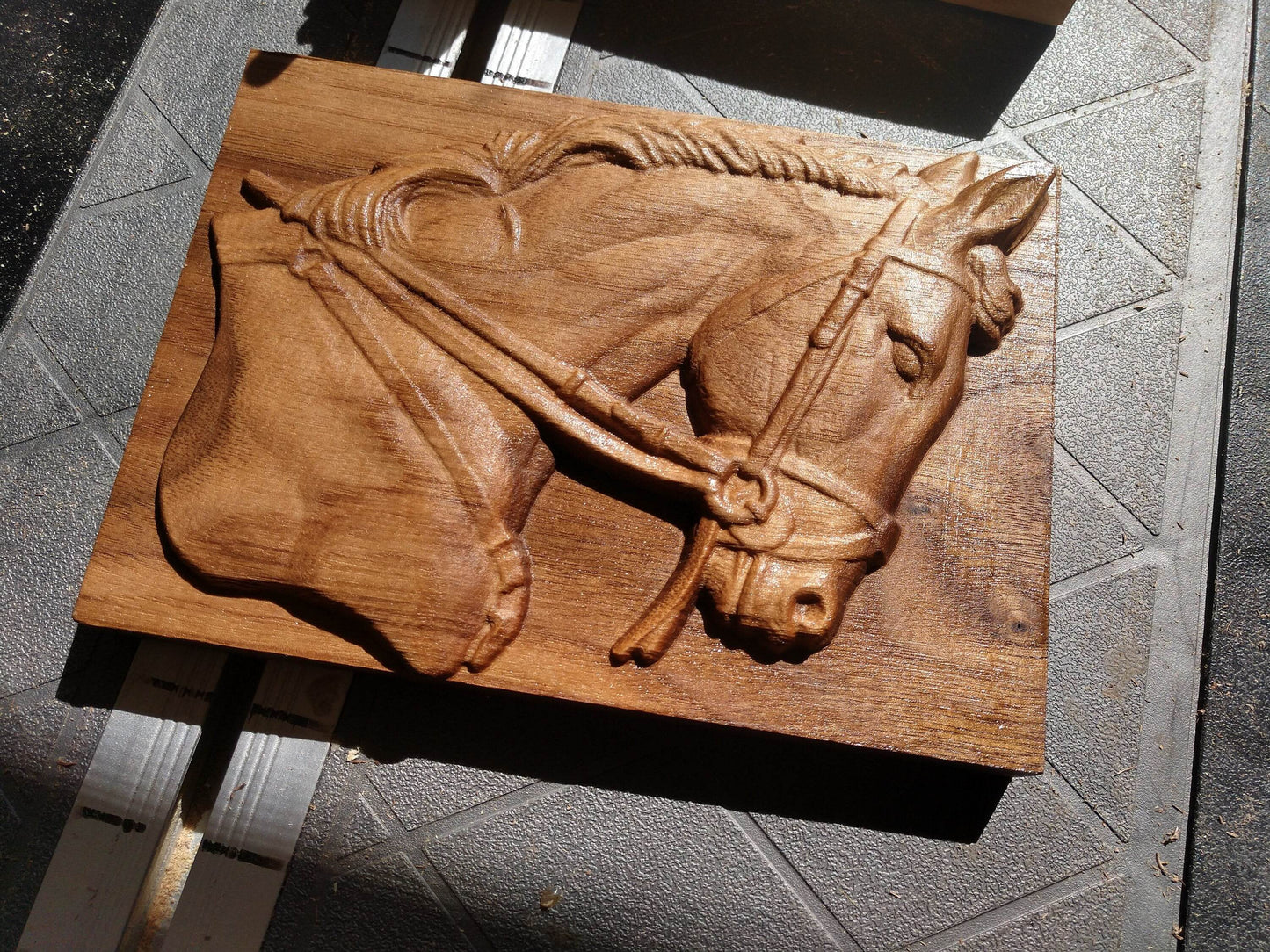 Solid Walnut Horse Head 3D Carved Wall Hanging - Little Flower Farm