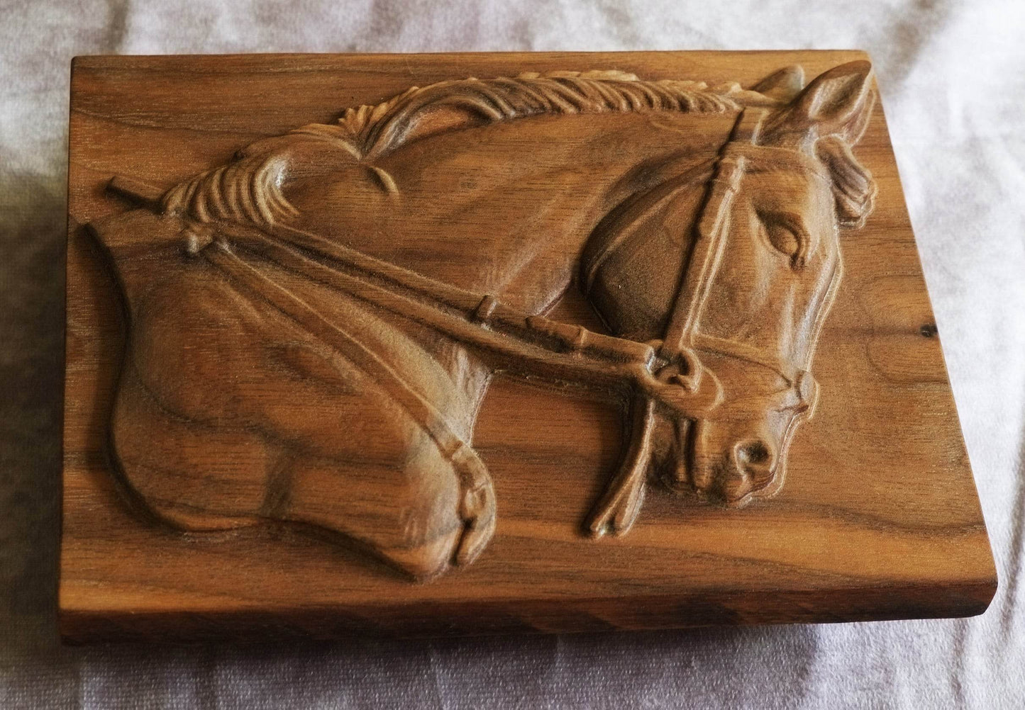 Solid Walnut Horse Head 3D Carved Wall Hanging - Little Flower Farm