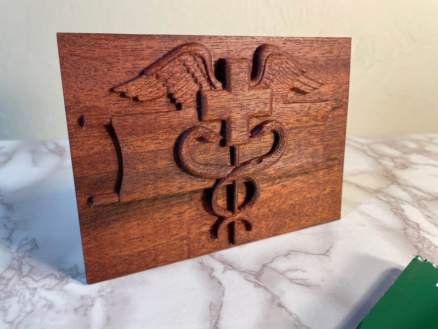 Expert Field Medical Badge (EFMB) Carving - Solid Mahogany Paperweight - Little Flower Farm