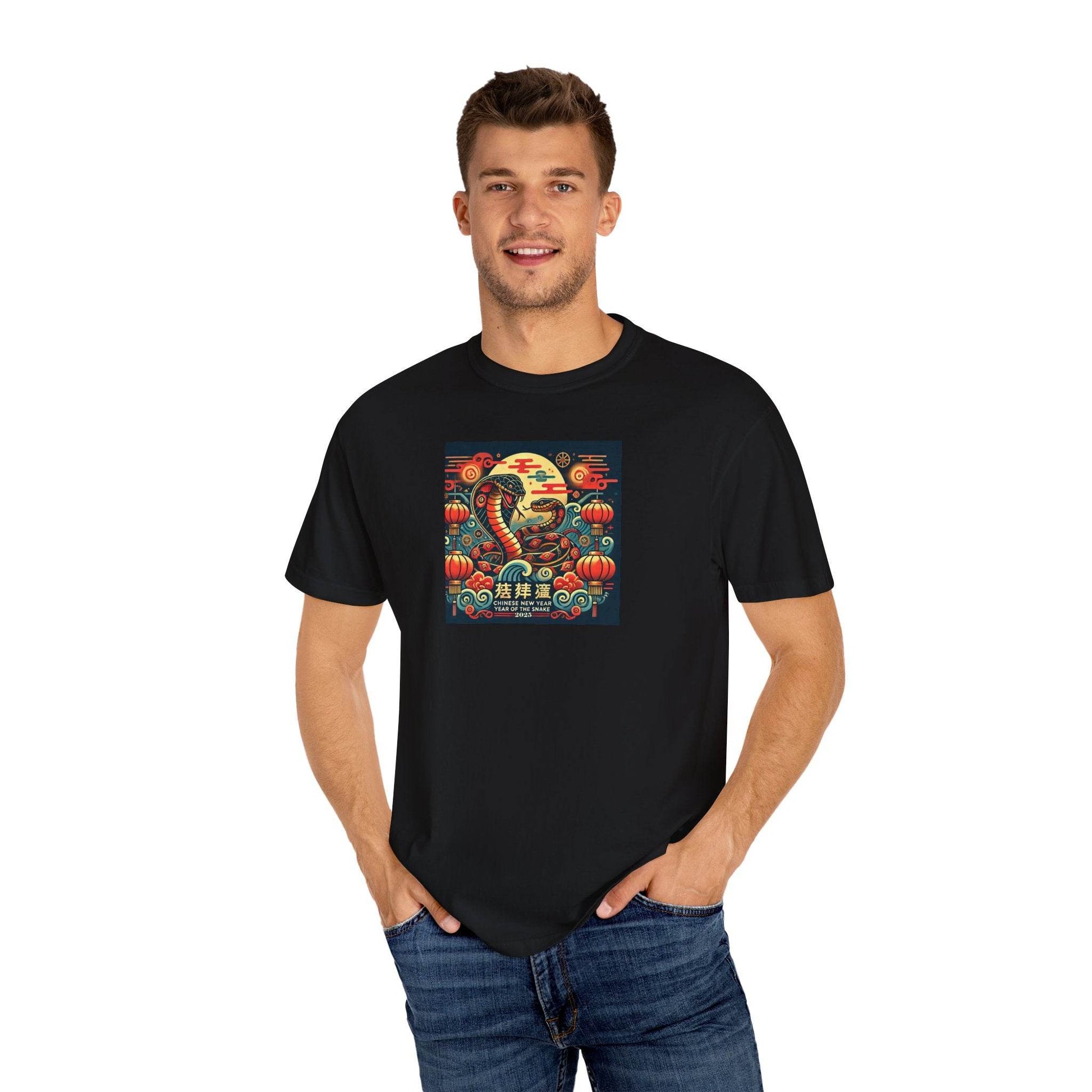 Chinese Year of the Snake New Year 2025 Unisex Garment-Dyed T-shirt, Year of the Snake Tee, Chinese Zodiac Shirt, Lunar New Year Top, Animal - Little Flower Farm