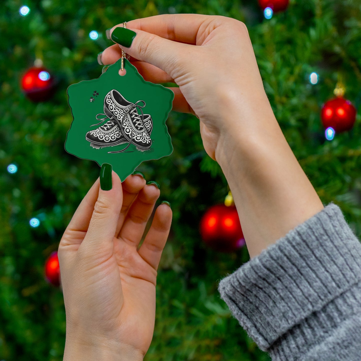 Irish Dance Shoe Themed Ceramic Ornament, 4 Shapes