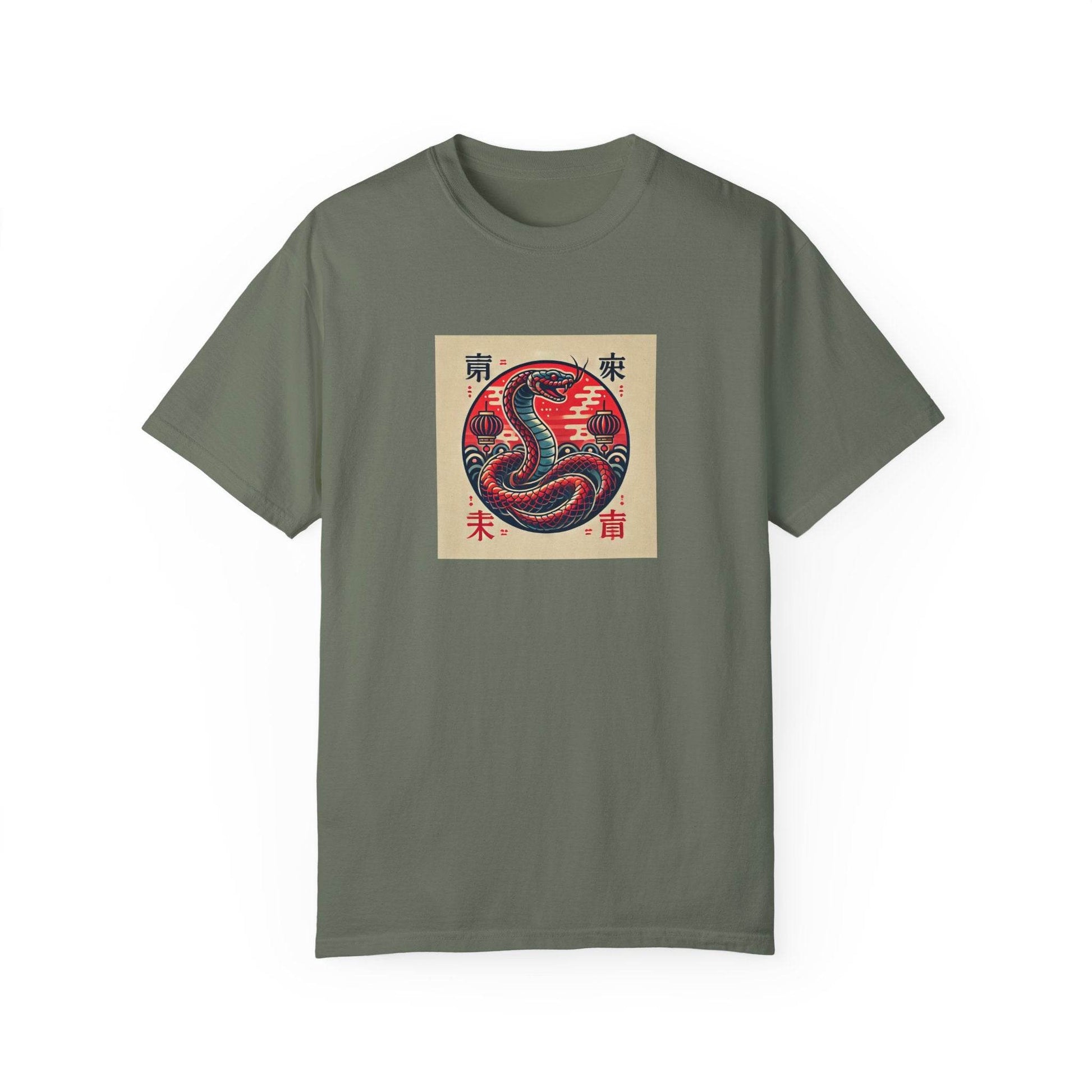 Chinese Year of the Snake New Year 2025 Unisex Garment-Dyed T-shirt, Year of the Snake Tee, Chinese Zodiac Shirt, Lunar New Year Top, Animal - Little Flower Farm