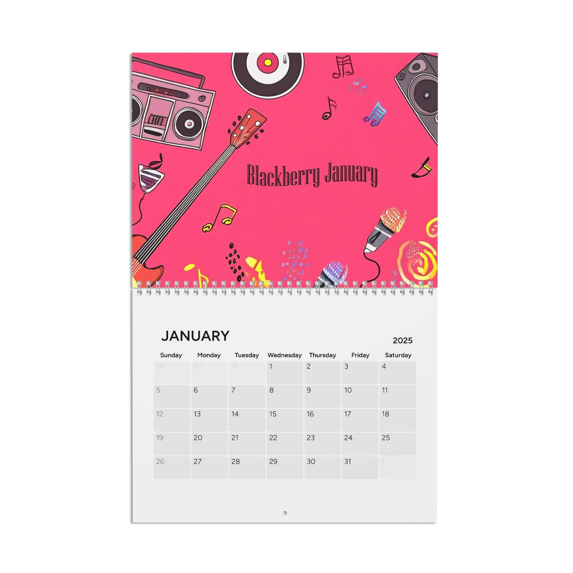 Music Calendar, Song Titles 2025 Wall Calendar, Music Lover Gift, Song Names Monthly Planner, Music Theme Organizer, Musician Gift Idea - Little Flower Farm