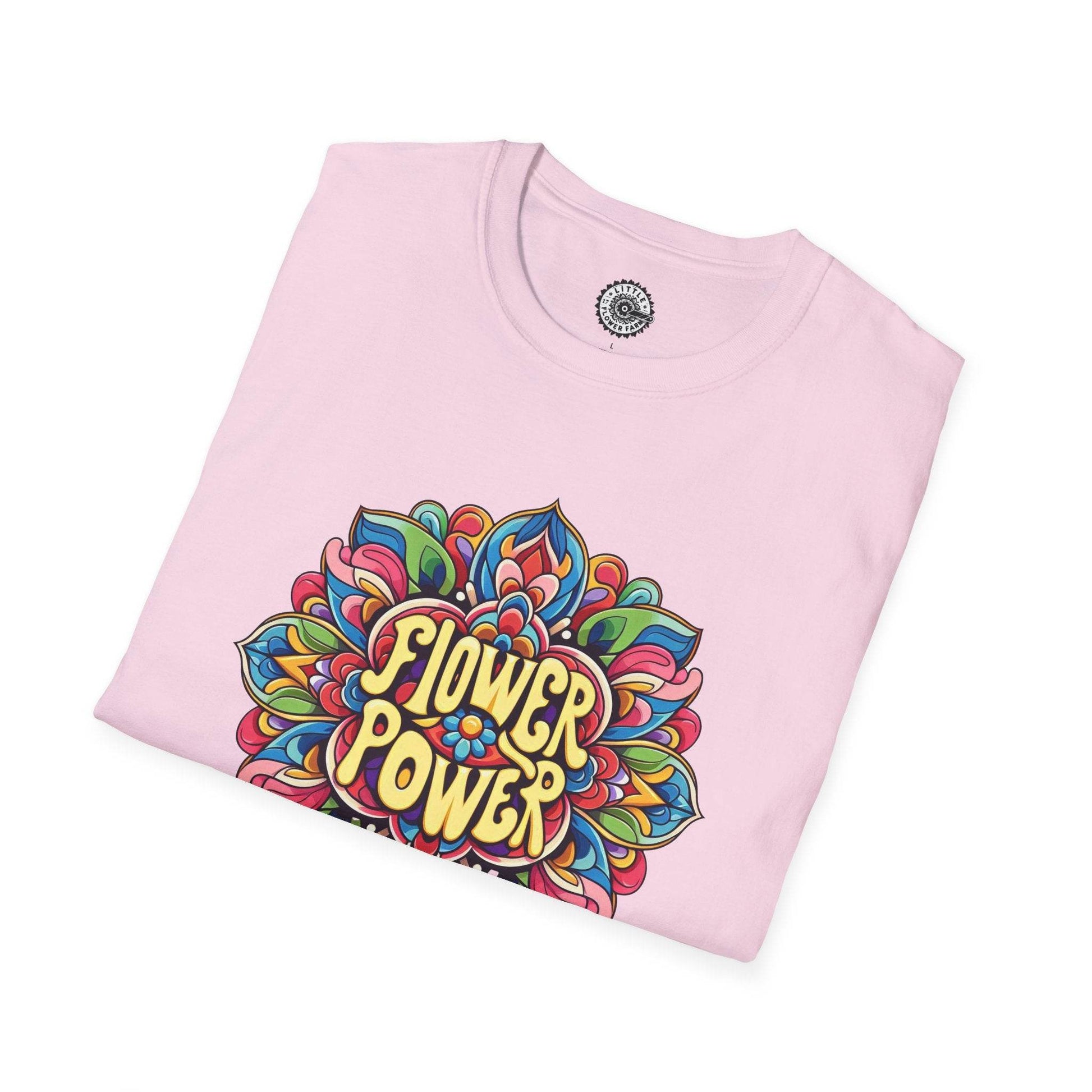 Flower Power Unisex T-Shirt, Floral Print Tee, Hippie Style Shirt, Soft Cotton Top, Boho Chic Fashion - Little Flower Farm