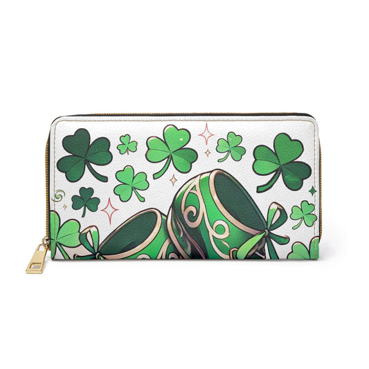 Irish Dance Shoe Zipper Wallet, St. Patrick's Day Purse, Celtic Dance Theme Pouch, Green Shamrock Cash Holder, Ballet Flats Money Organizer, - Little Flower Farm