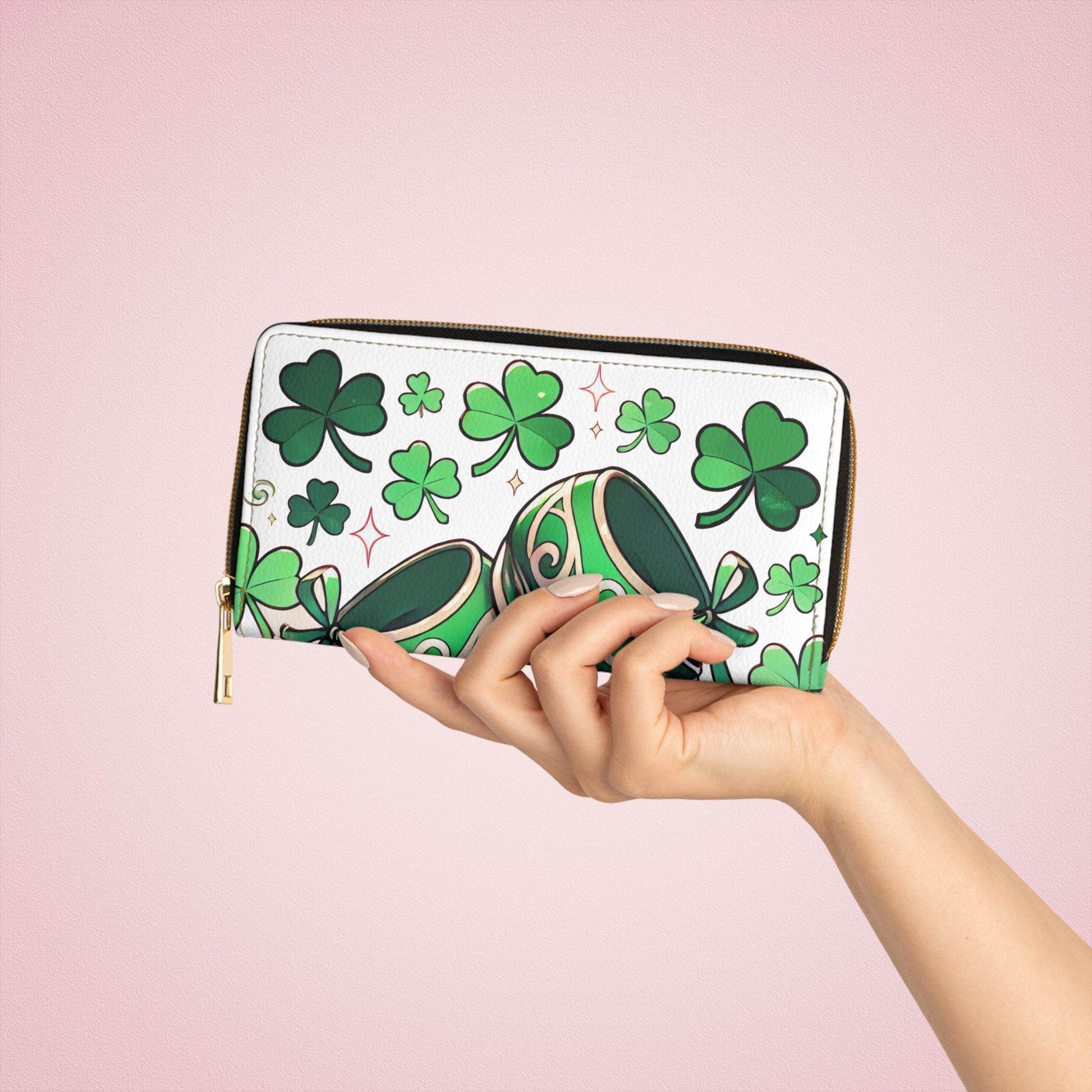 Irish Dance Shoe Zipper Wallet, St. Patrick's Day Purse, Celtic Dance Theme Pouch, Green Shamrock Cash Holder, Ballet Flats Money Organizer, - Little Flower Farm