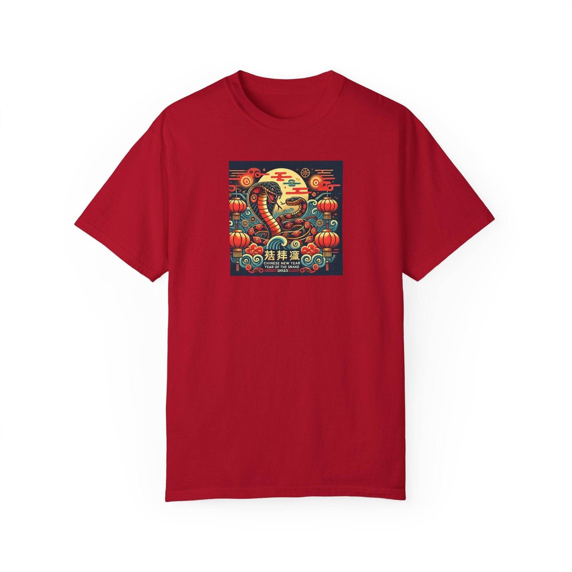 Chinese Year of the Snake New Year 2025 Unisex Garment-Dyed T-shirt, Year of the Snake Tee, Chinese Zodiac Shirt, Lunar New Year Top, Animal - Little Flower Farm