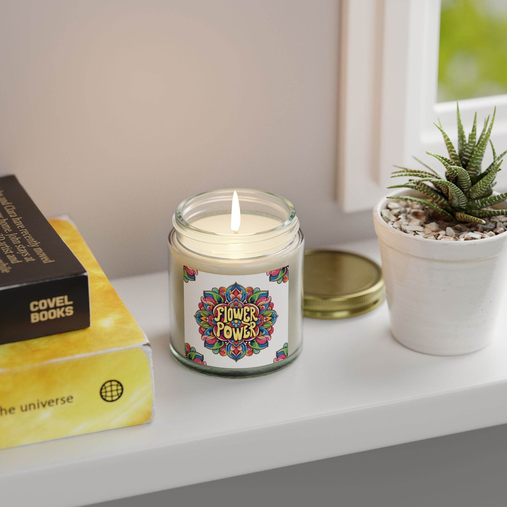 Flower Power Scented Candles - Coconut Apricot Wax, 4oz, Relaxing Home Fragrance, Aromatherapy Candle, Gift for Her, Stress Relief Candle - Little Flower Farm
