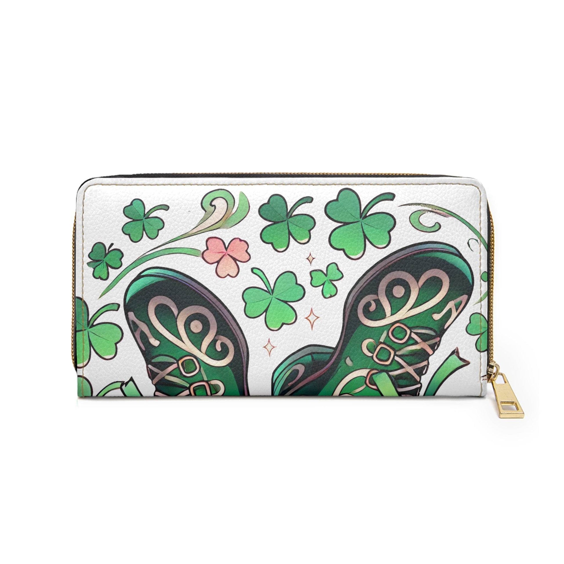 Irish Dance Shoe Zipper Wallet, St. Patrick's Day Purse, Celtic Dance Theme Pouch, Green Shamrock Cash Holder, Ballet Flats Money Organizer, - Little Flower Farm