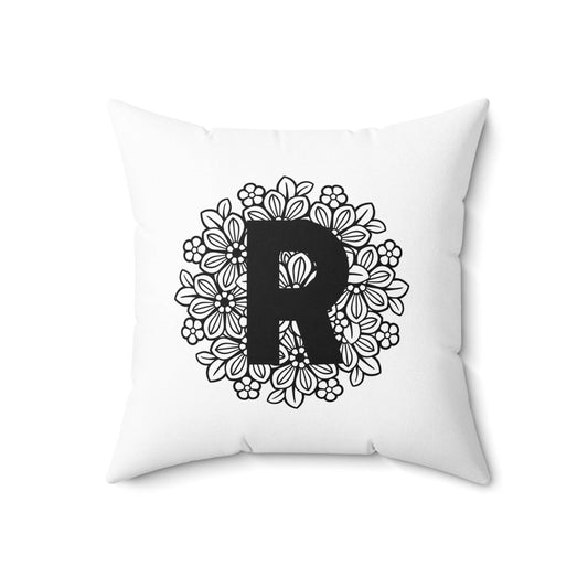 Monogram Floral Mandala Pillow, Personalized Square Cushion, Custom Decorative Throw Pillow, Spun Polyester Home Decor, Boho Chic Accent - Little Flower Farm