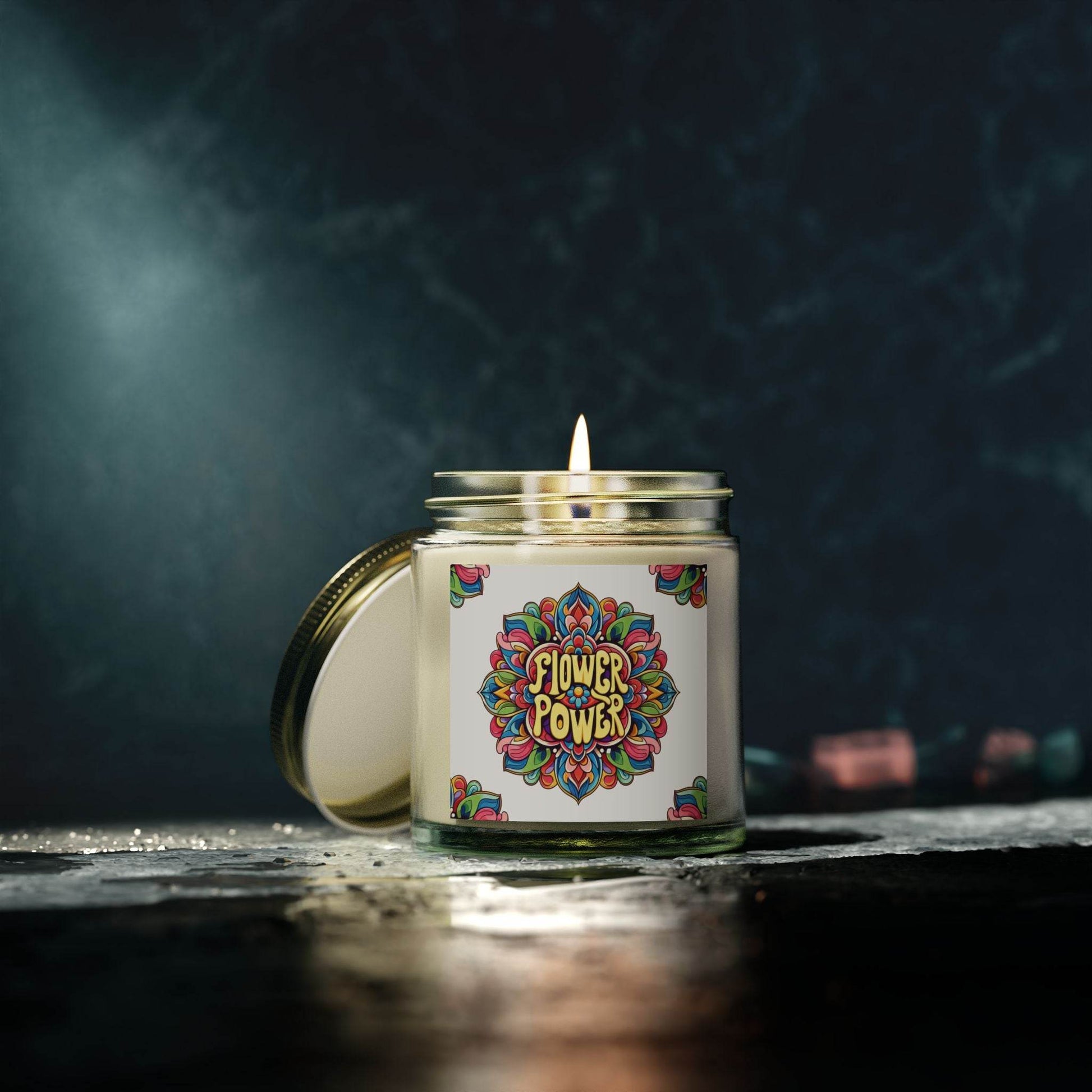 Flower Power Scented Candles - Coconut Apricot Wax, 4oz, Relaxing Home Fragrance, Aromatherapy Candle, Gift for Her, Stress Relief Candle - Little Flower Farm